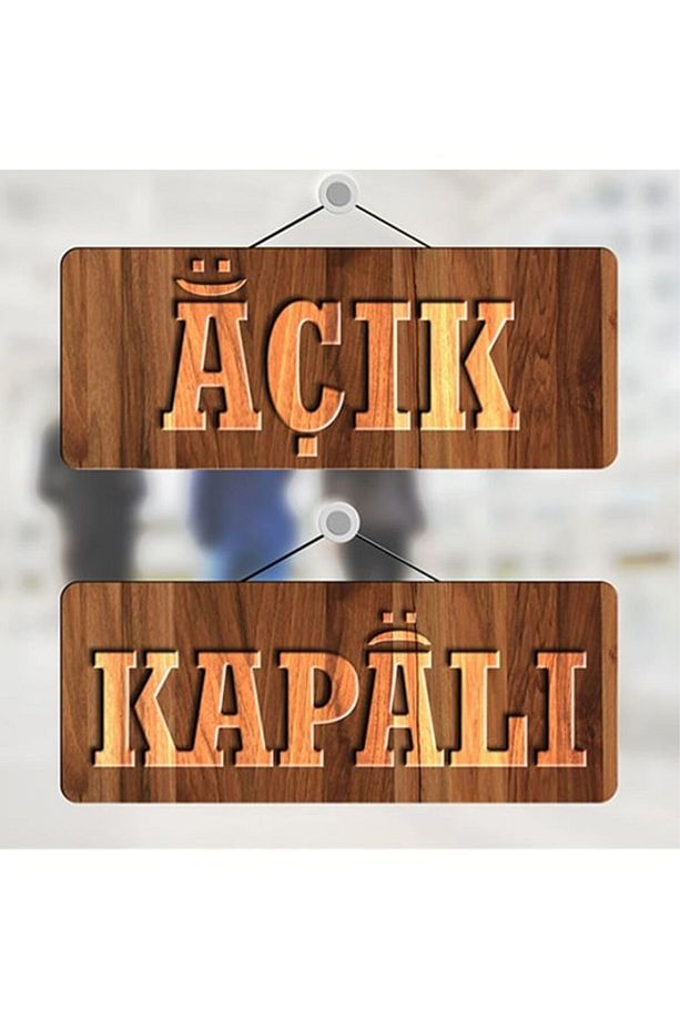 Açık Kapalı Yazısı Ahşap Desenli Levha Mağaza Kapı Yönlendirme - 1