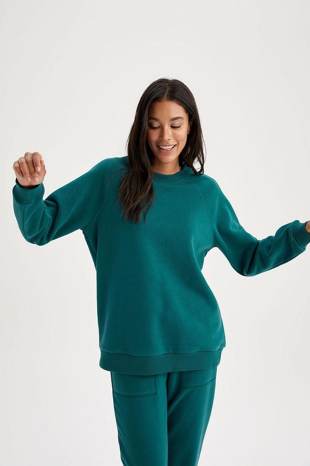 Oversize Fit Bisiklet Yaka Kalın Sweatshirt Kumaşı Sweatshirt - 4