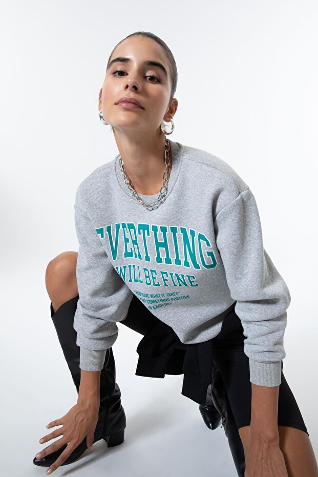 Regular Fit Bisiklet Yaka Kalın Kumaş Sweatshirt - 1