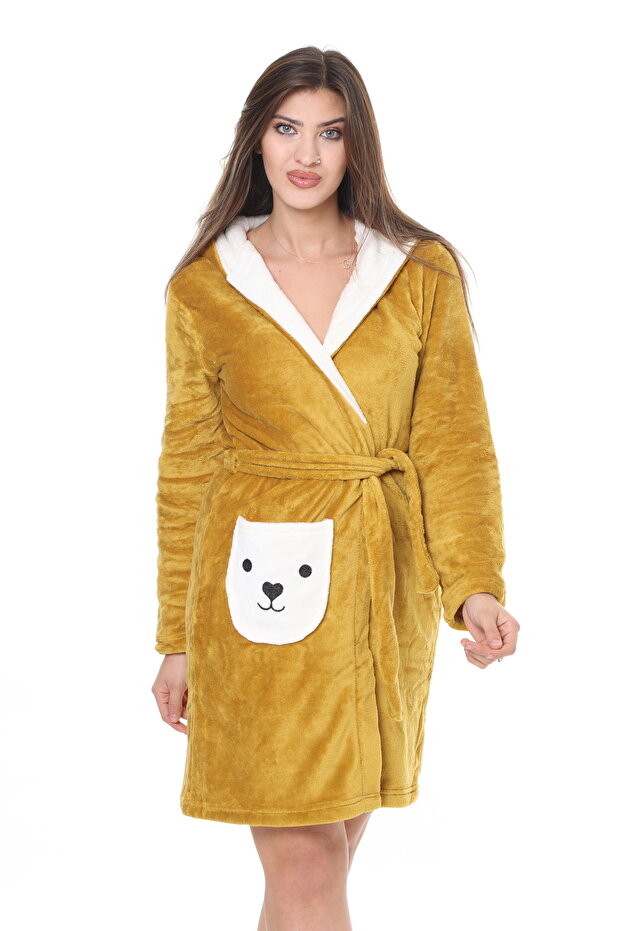 Women's Mustard ultra soft hooded comfortable fit high quality dressing gown
