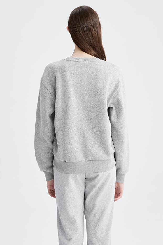 Regular Fit Bisiklet Yaka Kalın Kumaş Sweatshirt - 8