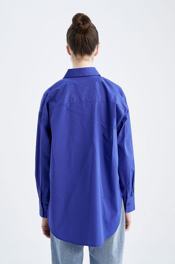 %100 Pamuk Oversize Geniş Kalıp Poplin Basic Düz Uzun Kollu Gömlek Tunik T5494az22au - 5