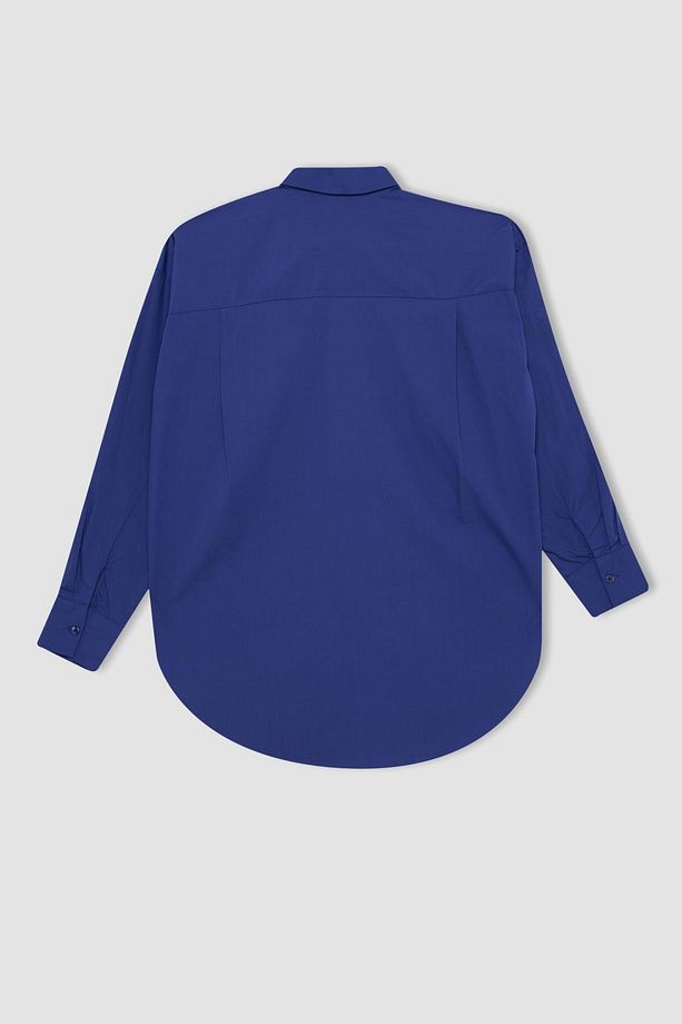 %100 Pamuk Oversize Geniş Kalıp Poplin Basic Düz Uzun Kollu Gömlek Tunik T5494az22au - 8