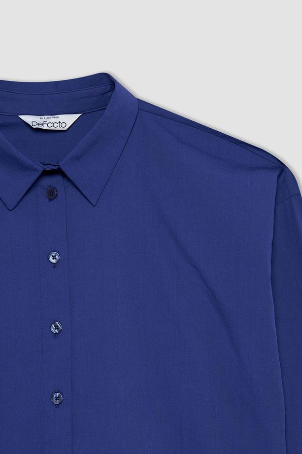 %100 Pamuk Oversize Geniş Kalıp Poplin Basic Düz Uzun Kollu Gömlek Tunik T5494az22au - 7