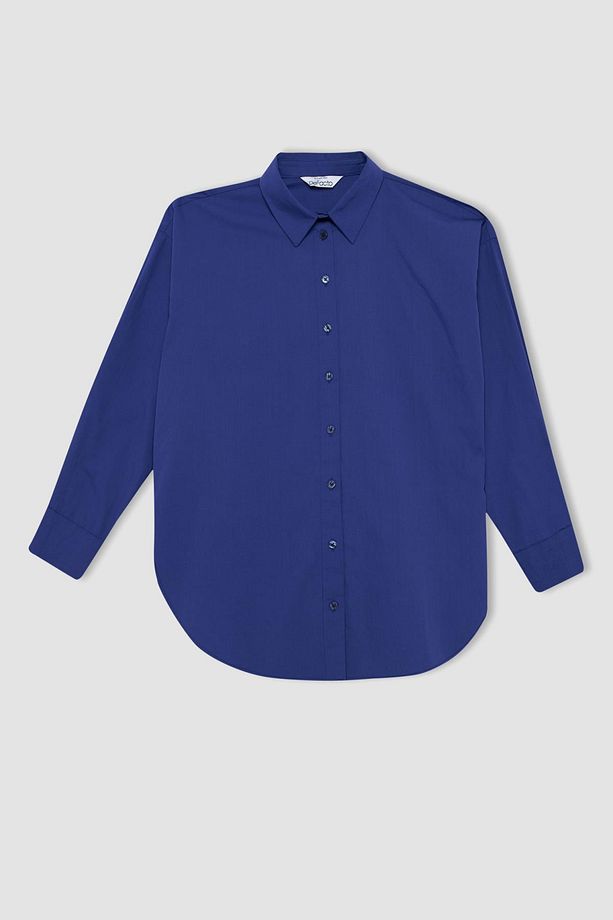 %100 Pamuk Oversize Geniş Kalıp Poplin Basic Düz Uzun Kollu Gömlek Tunik T5494az22au - 6