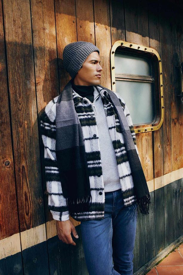 Oversize Fit Kareli Oduncu Uzun Kollu Gömlek Ceket - 1
