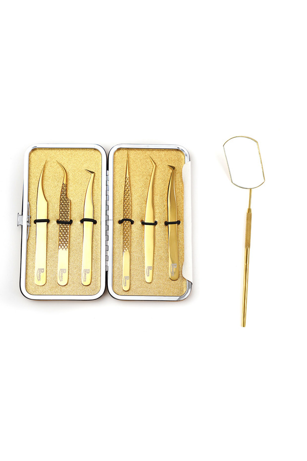 6'lı Set Çantalı Ipek Kirpik Cımbızı + Ayna - 1