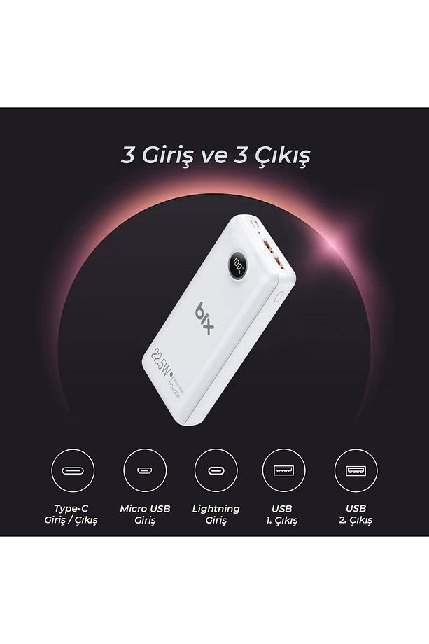 Pb201 20000mah 22.5w 3 Çıkışlı Usb Qc 4.0 Type-c Pd Lcd Göstergeli Powerbank Beyaz - 4