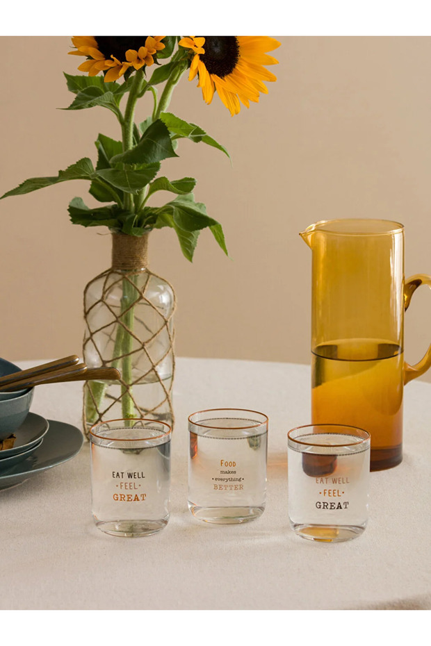 Text Printed Glass Set of 3 Glasses 350 ml