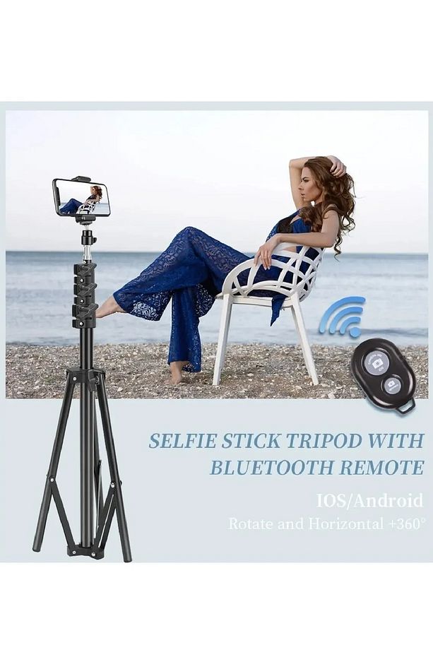 Bluetooth Kumandalı Tripod 2.1m Telefon Tutucu Selfie Çubuğu Ring Light Stüdyo Lamba Ayağı - 3