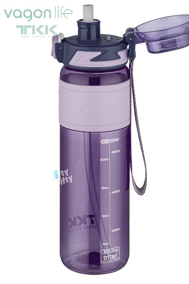 TKK 1000 ML Çift Kullanım Pipetli/Rahat içim Bpa İçermeyen Taşıma Askılı Tritan Su Matarası FFTKK102 - 3