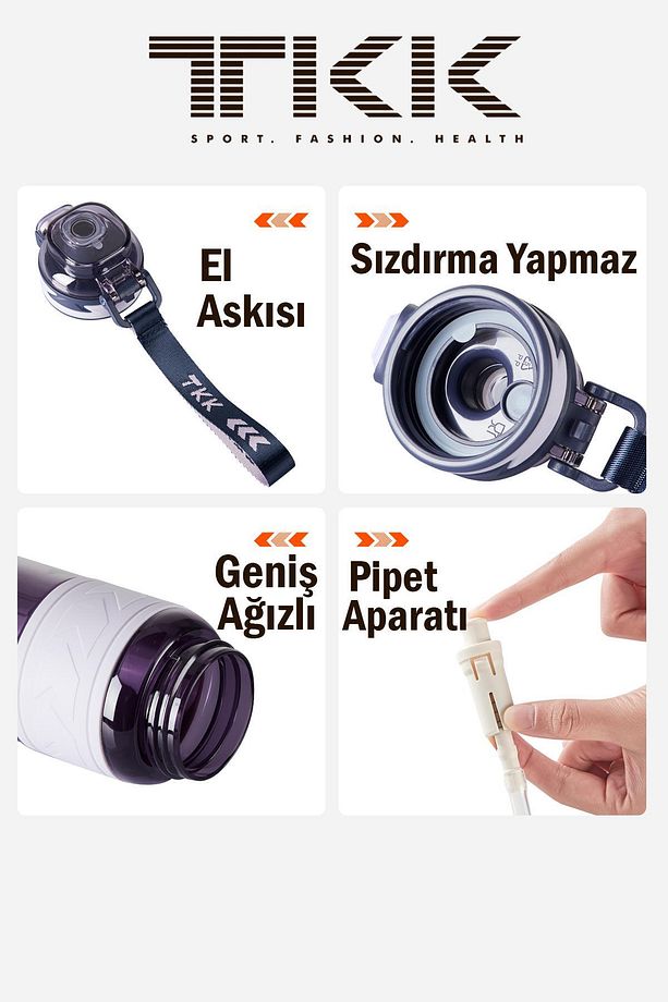 TKK 1000 ML Çift Kullanım Pipetli/Rahat içim Bpa İçermeyen Taşıma Askılı Tritan Su Matarası FFTKK102 - 4