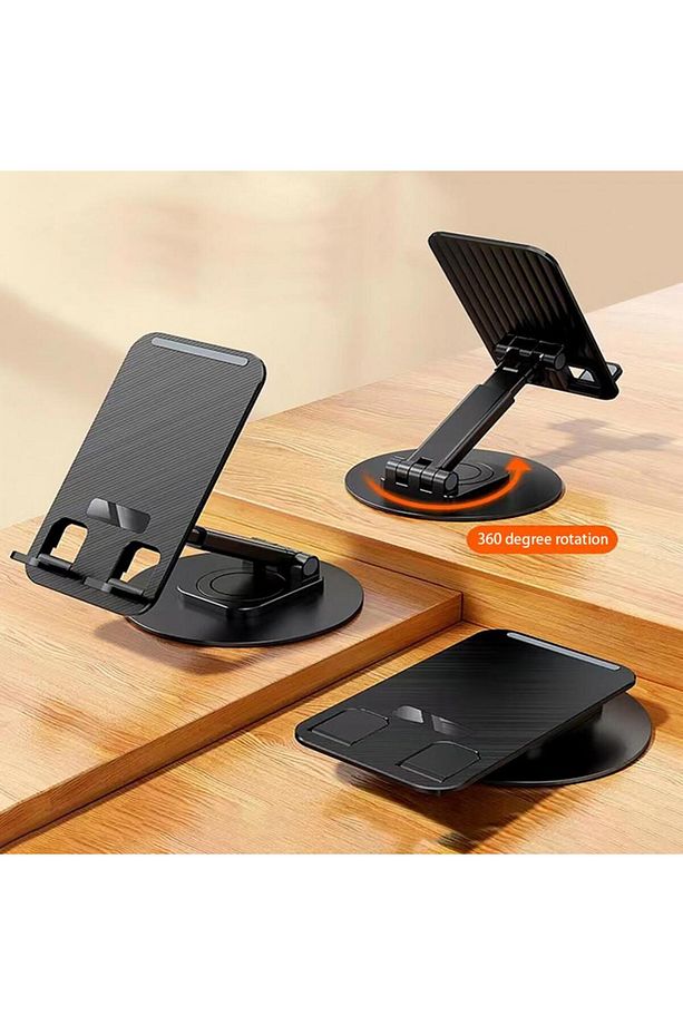 10 Yüksek Kalite Metal 360 Dönebilen Ayarlanabilir Telefon Ve Tablet Tutucu Masa Üstü Standı Siyah - 3