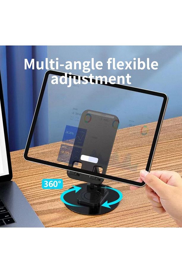 10 Yüksek Kalite Metal 360 Dönebilen Ayarlanabilir Telefon Ve Tablet Tutucu Masa Üstü Standı Siyah - 4