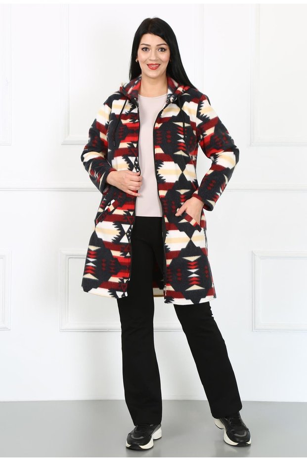 Women's Burgundy Fleece Large Size Cardigan