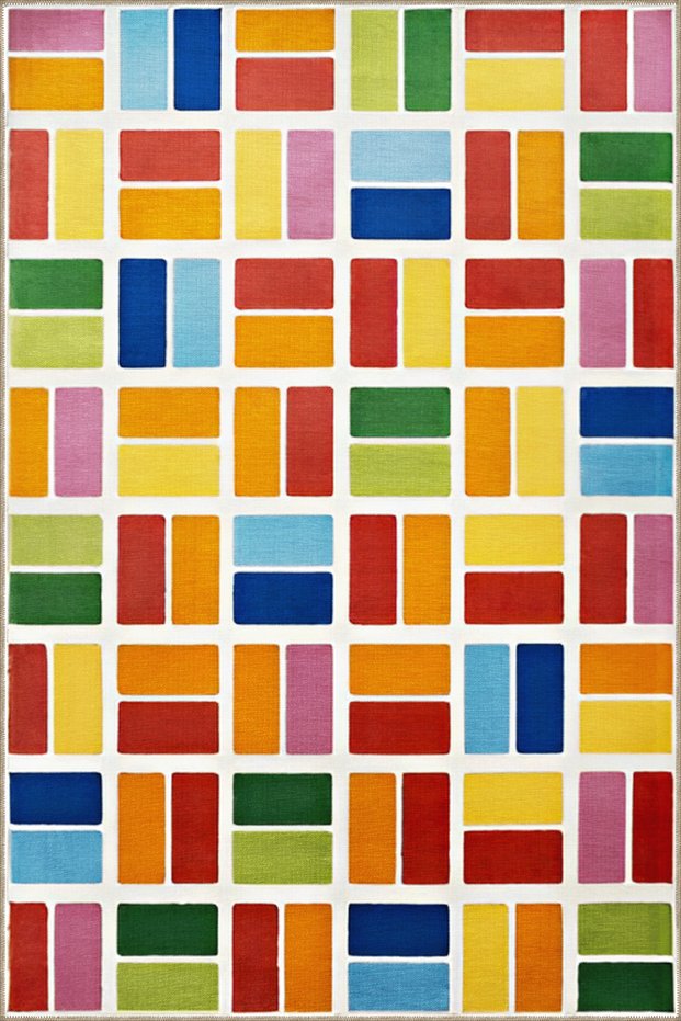 Multicolor Discrete Geometric Square Shape Patterned Creative Modern Decorative Carpet 2013