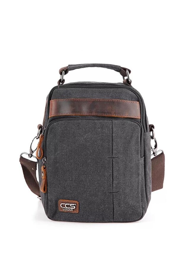 Ççs 31357 Canvas Postman Shoulder Bag with Strap Black - 1