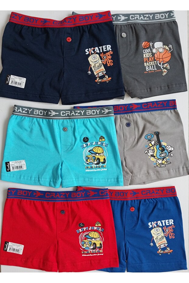 BOY'S ELASTAN BOXER، شورت 6 قطع