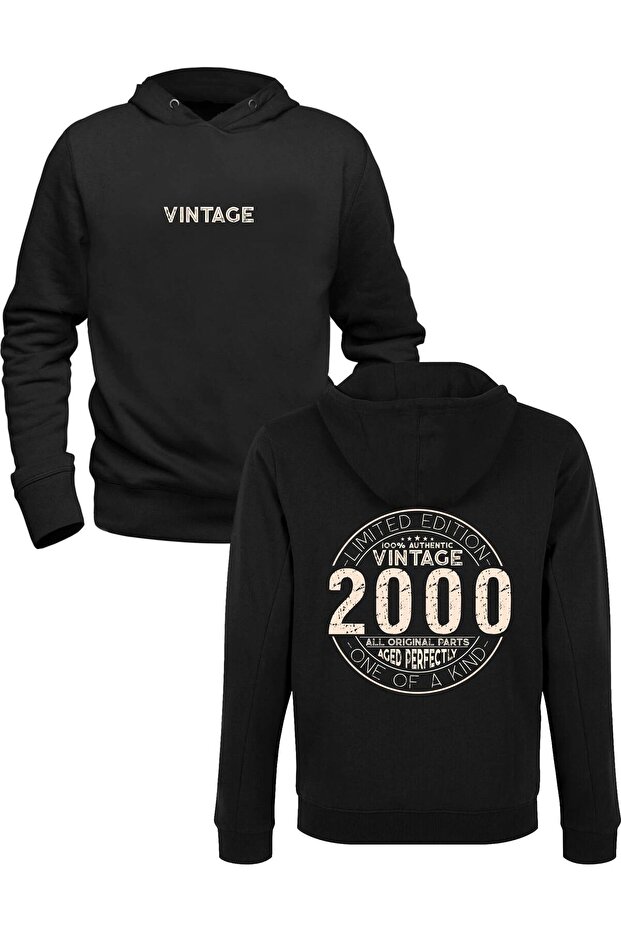 Vintage One of a Kind 2000 سويت شيرت أسود مطبوع من الأمام والخلف