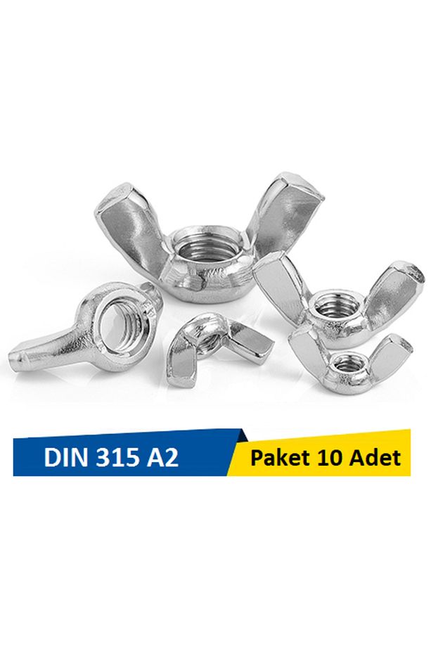 M3 Inox Paslanmaz A2 Aısı 304 Kelebek Somun 10 Adet - 1