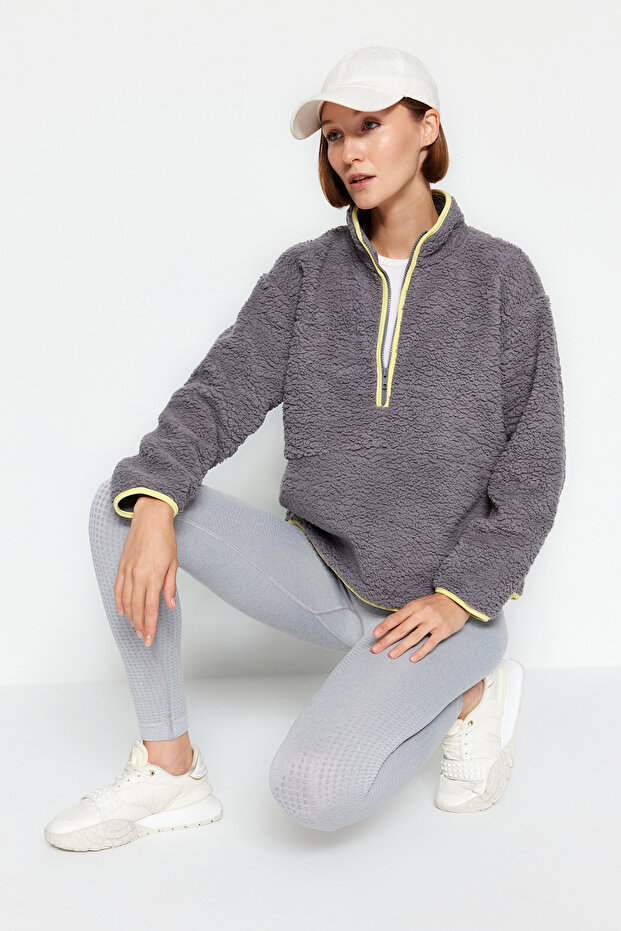 Gri Peluş Örme Spor Sweatshirt THMAW23SW00021 - 2