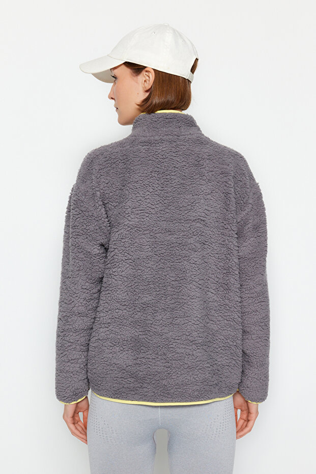 Gri Peluş Örme Spor Sweatshirt THMAW23SW00021 - 9