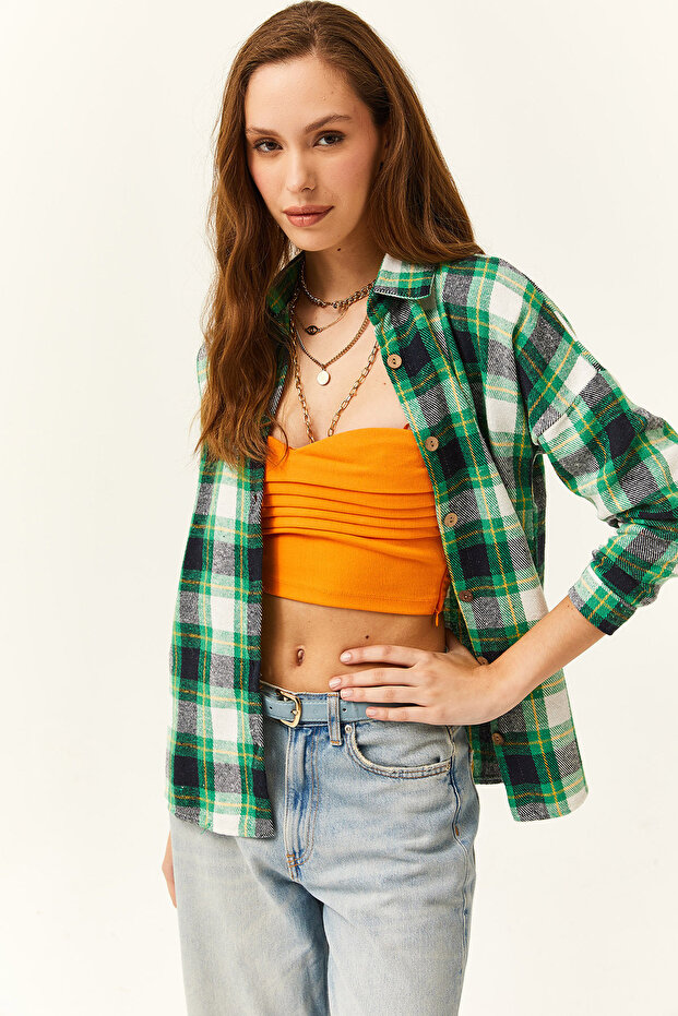 Women's Green Yellow Plaid Lumberjack Shirt