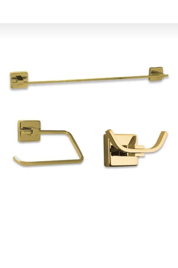 Gold Bathroom Accessory Set Towel Holder Paper Holder Bathrobe Holder Gold Complete Brass Material Bathroom Towel Holder