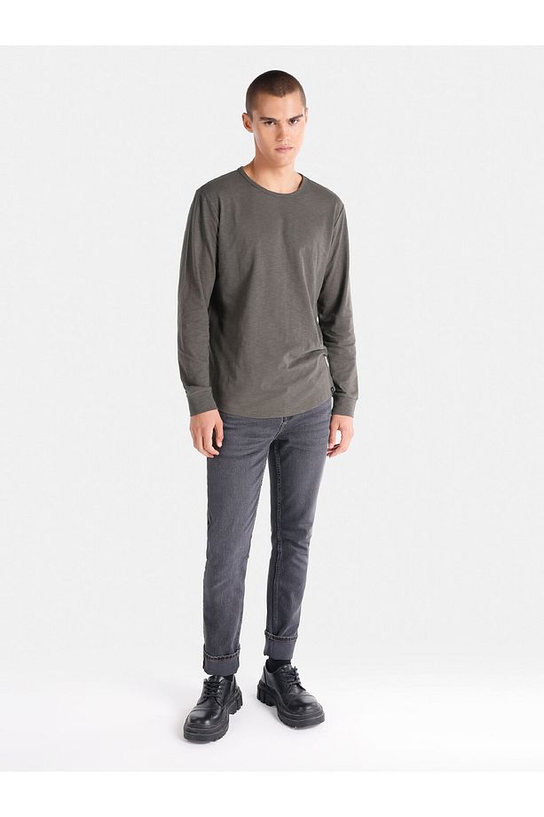 Regular Fit Bisiklet Yaka Basic Yeşil Erkek Uzun Kol Tişört - 3