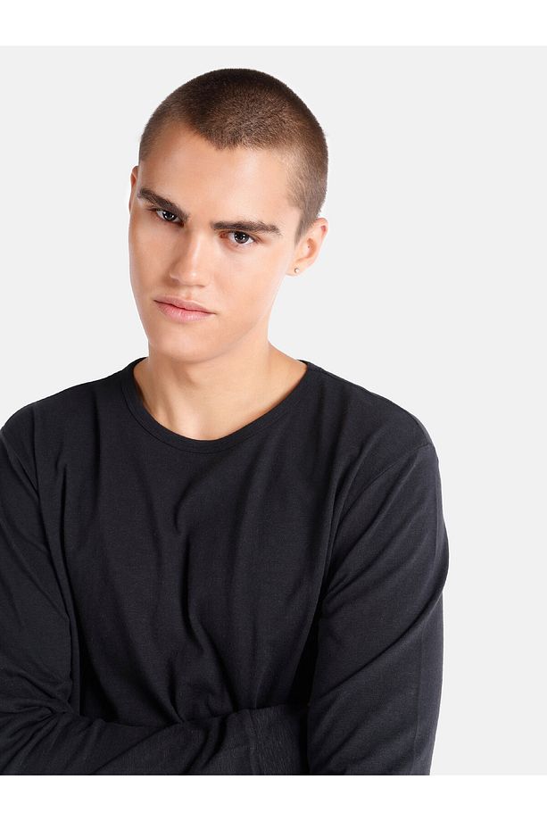Regular Fit Bisiklet Yaka Basic Siyah Erkek Uzun Kol Tişört - 4