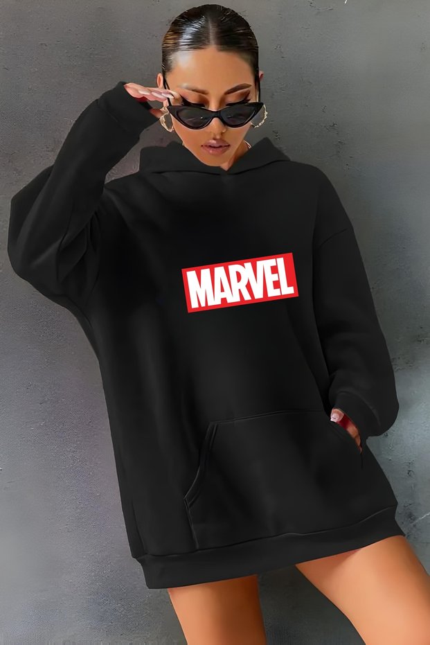 MARVEL BASKILI KAPİŞONLU SWEATSHIRT