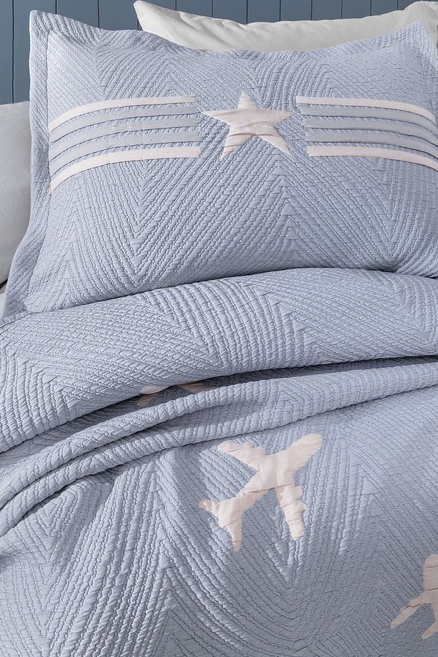 Chevron Tek Kişilik Yatak Örtüsü Seti - Indigo - 2