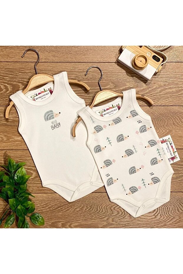 2-Piece Cotton Baby Hanging Bodysuit Set Hedgehog