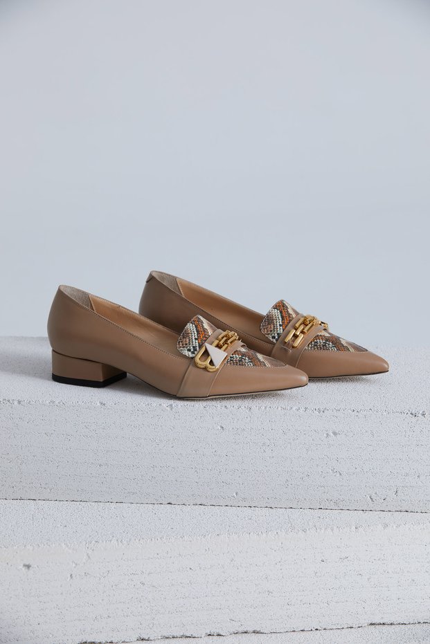 Women's Genuine Leather Beige-Snakeskin Ballerinas