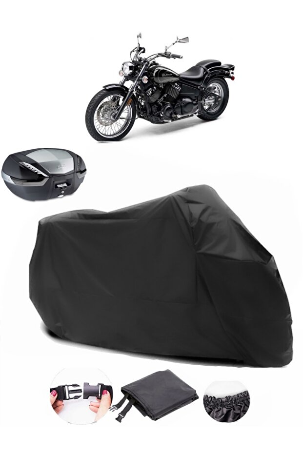 Yamaha XVS 650 Drag Star Rear Bag Compatible Black Motorcycle Tarpaulin Waterproof Durable Fabric