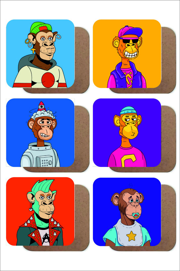 Cute Monkeys Themed Set of 6 Wooden Coasters