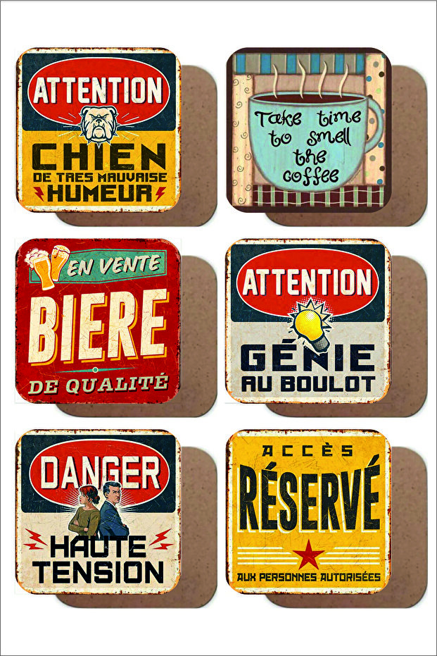 Coffee Themed Retro / Vintage Set of 6 Wooden Coasters