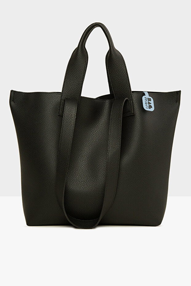Women's Black Double-Strap Textured Large Tote Bag M000008166