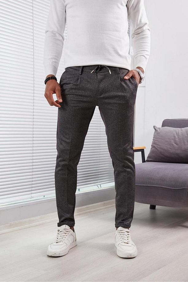 Kışlık Erkek Slım Fıt Yüksek Kaliteli Jogger Pantolon Likralı Pileli Duble Paça Örme kumaş - 5