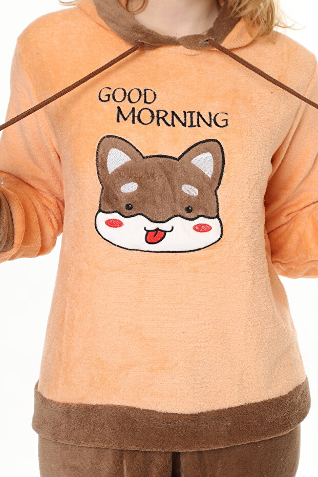 Kadın somon soft yumoş yüksek kalite kumaş nakış detaylı pijama takımı - 7