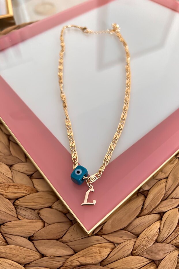 Nostalgia Beaded L Letter Scrunch Chain Necklace