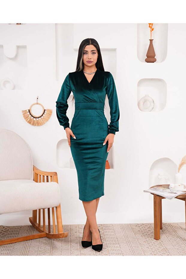Kadife Manşetli Elbise - 3