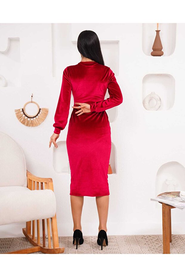 Kadife Manşetli Elbise - 2