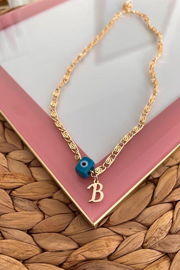 Nostalgia Beaded Letter B Scrunch Chain Necklace