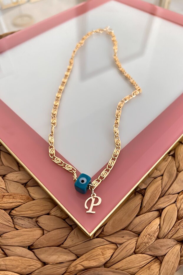 Nostalgia Beaded P Letter Scrunch Chain Necklace