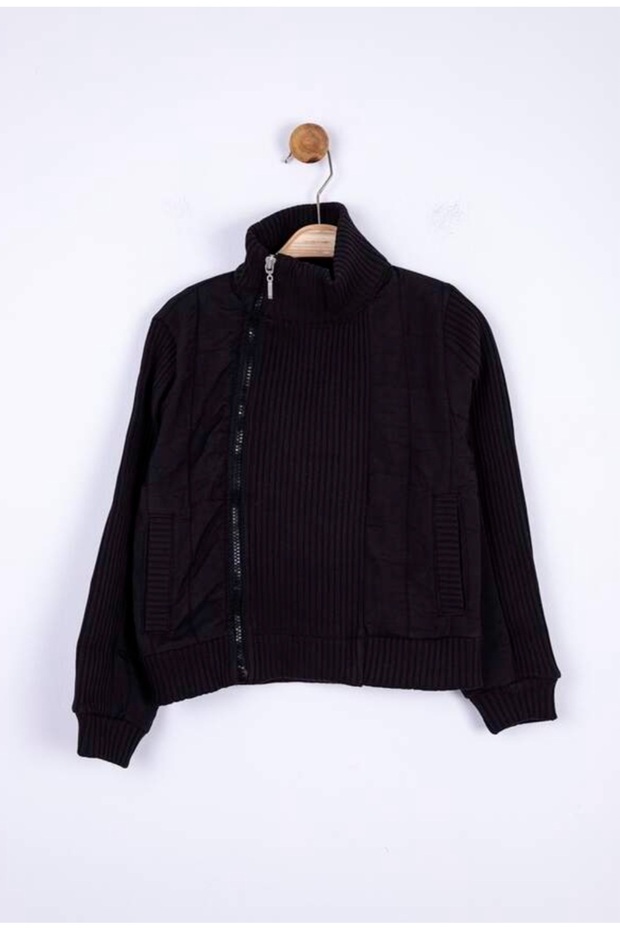 NK KIDS 35335 GIRL'S BLACK ANGEL ZIPPERED CARDIGAN