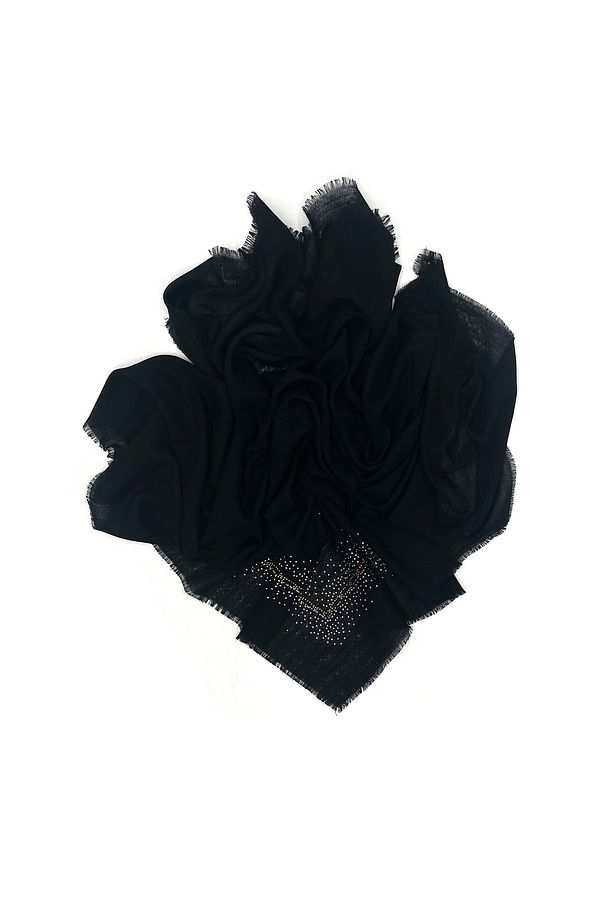 Taş Işlemeli Siyah Flamlı Yazma Gül Desenli Eşarp 100x100cm - 1
