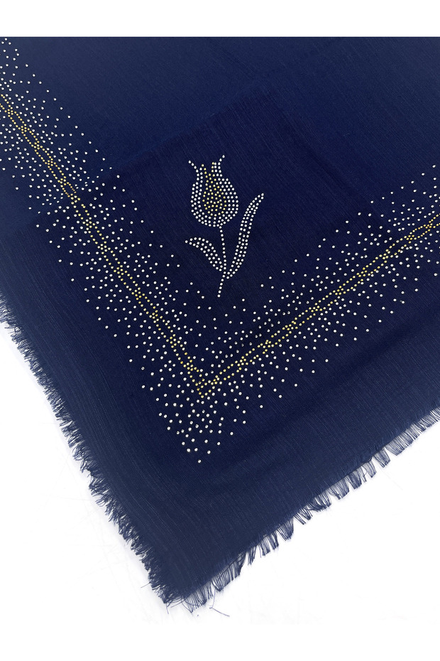 Taş İşlemeli Flamlı 7'li Set Yazma Gül Desenli Hediyelik Eşarp 100x100cm Dağıtmalık Toptan - 4
