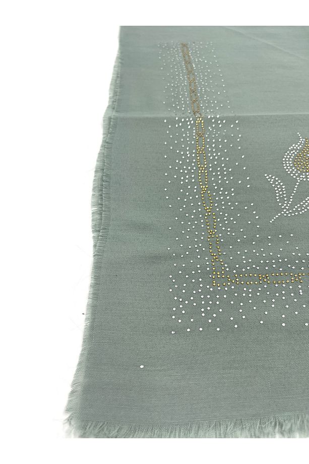 Taş İşlemeli Flamlı 10'lu Set Yazma Gül Desenli Hediyelik Eşarp 100x100cm Dağıtmalık Toptan - 7