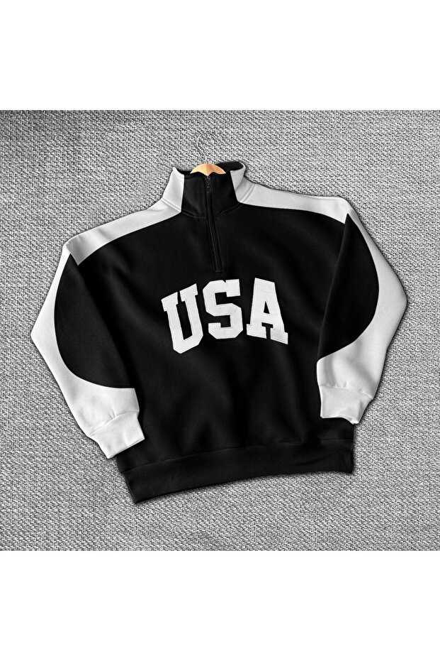 unisex half zipper 3 thread cotton rose wool sweat cardigan